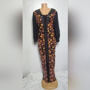 Chic Black Dress with Vibrant Floral Embroidery